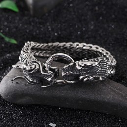 Bracciale Multistrato Da Uomo Con Doppio Drago, Chiusura A Rubinetto