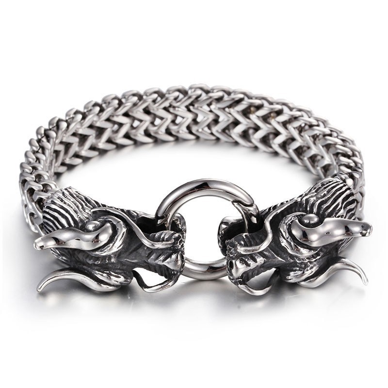 Bracciale Multistrato Da Uomo Con Doppio Drago, Chiusura A Rubinetto Bracciale Multistrato Da Uomo Con Doppio Drago, Chiusura A Rubinetto