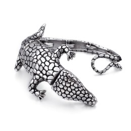 Nuovo Bracciale In Titanio Da Uomo Con Motivo Lucertola Animale