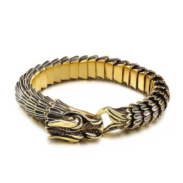 Bracciale In Titanio Placcato Oro Con Drago, Stile Hip-Hop, Per Uomo