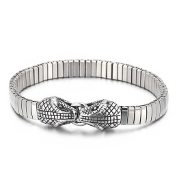 Bracciale In Titanio Con Testa Di Serpente Doppia, Stile Chic, Per Uomo