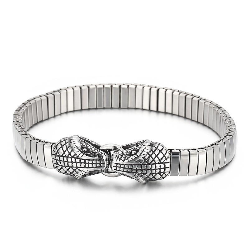 Bracciale In Titanio Con Testa Di Serpente Doppia, Stile Chic, Per Uomo Bracciale In Titanio Con Testa Di Serpente Doppia, Stile Chic, Per Uomo