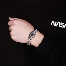 Bracciale Massonico In Titanio Con Piastra Rotonda In Stile Vintage Chic Per Uomo