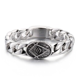 Bracciale Massonico In Titanio Con Piastra Rotonda In Stile Vintage Chic Per Uomo