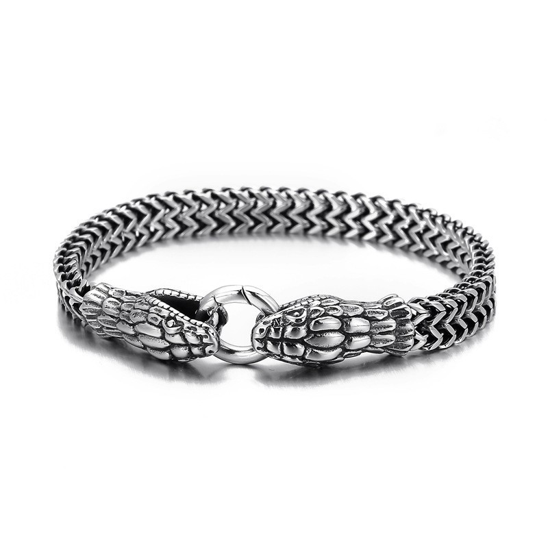 Bracciale In Titanio A Forma Di Serpente A Doppia Testa, Stile Vintage E Alla Moda, Per Uomo Bracciale In Titanio A Forma Di Serpente A Doppia Testa, Stile Vintage E Alla Moda, Per Uomo