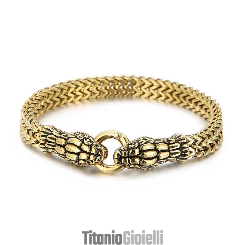 Bracciale In Titanio A Forma Di Serpente A Doppia Testa, Stile Vintage Chic, Per Uomo