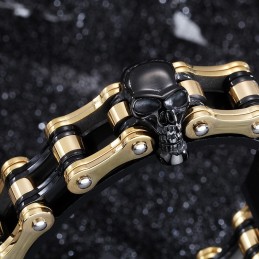 Bracciale Da Motociclista Da Uomo In Titanio Bicolore Con Teschio Placcato In Oro E Stile Rock Hip-Hop