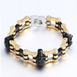 Bracciale Da Motociclista Da Uomo In Titanio Bicolore Con Teschio Placcato In Oro E Stile Rock Hip-Hop