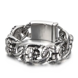 Bracciale In Titanio Con Motivo A Doppio Teschio Per Uomo