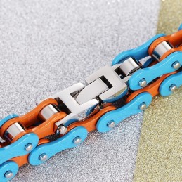Bracciale Da Motociclista Da Uomo In Titanio Blu-Arancio Semplice Dipinto