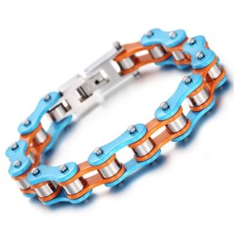 Bracciale Da Motociclista Da Uomo In Titanio Blu-Arancio Semplice Dipinto