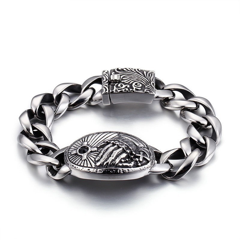 Bracciale Curvo In Titanio Con Croce Alla Moda E Zirconi Per Uomo Bracciale Curvo In Titanio Con Croce Alla Moda E Zirconi Per Uomo