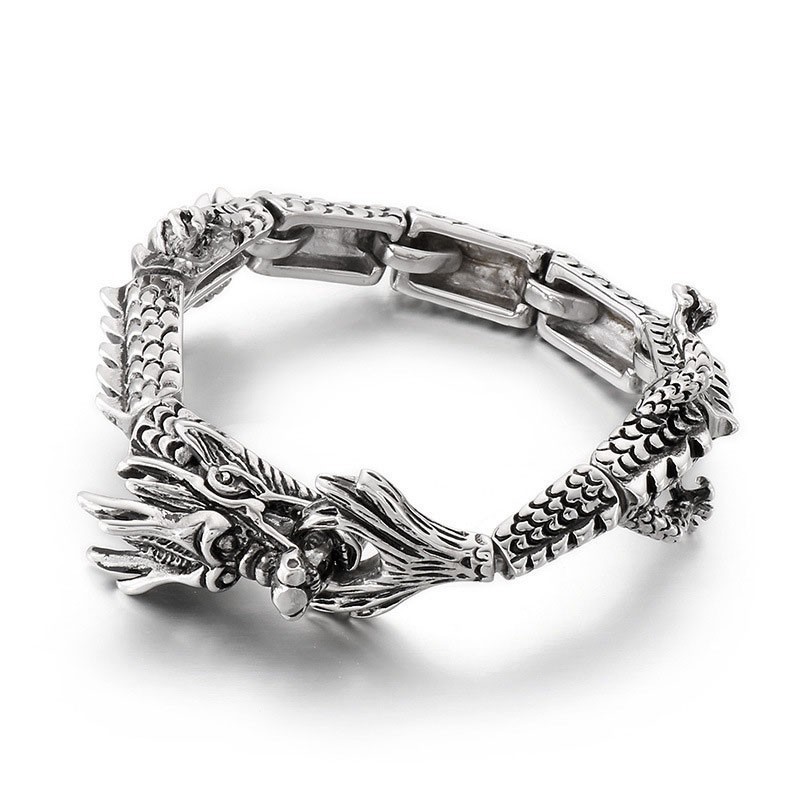 Bracciale In Titanio Con Drago Zodiacale, Elegante E Alla Moda, Per Uomo Bracciale In Titanio Con Drago Zodiacale, Elegante E Alla Moda, Per Uomo