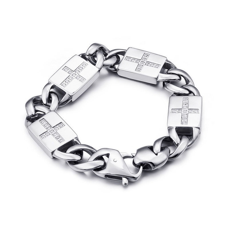 Braccialetti In Titanio Con Croce In Stile Rock Hip-Hop Con Diamanti Braccialetti In Titanio Con Croce In Stile Rock Hip-Hop Con Diamanti