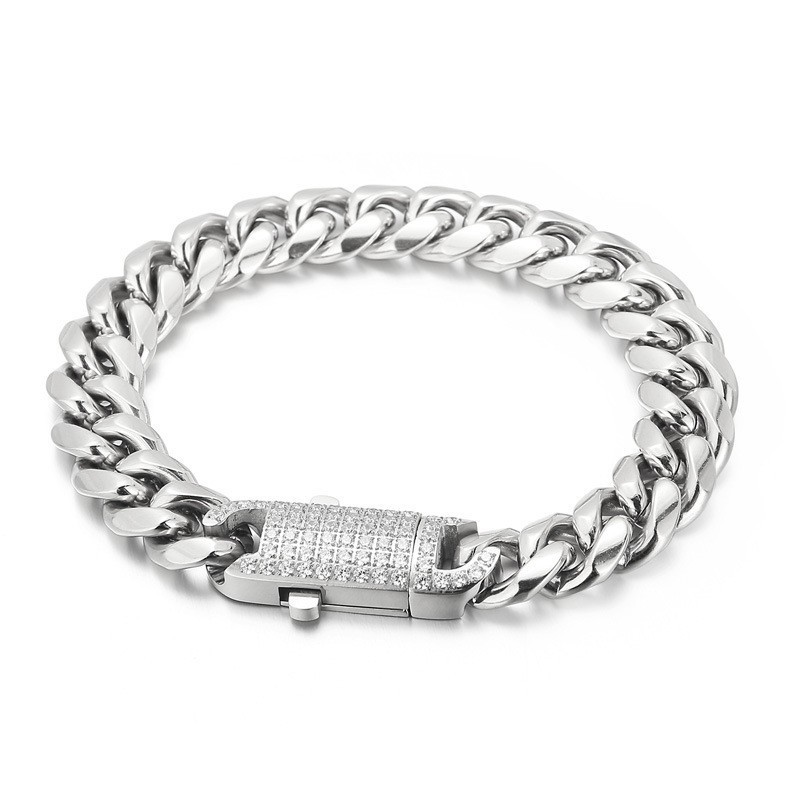Bracciale In Titanio Con Diamanti In Stile Hip-Hop Da Uomo, Stile Street Fashion Bracciale In Titanio Con Diamanti In Stile Hip-Hop Da Uomo, Stile Street Fashion