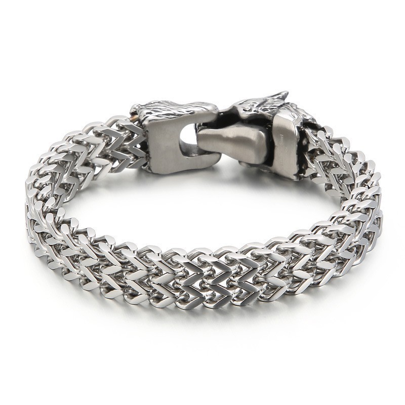 Bracciale In Titanio A Doppia Fusione Con Testa Di Lupo Per Uomo Bracciale In Titanio A Doppia Fusione Con Testa Di Lupo Per Uomo