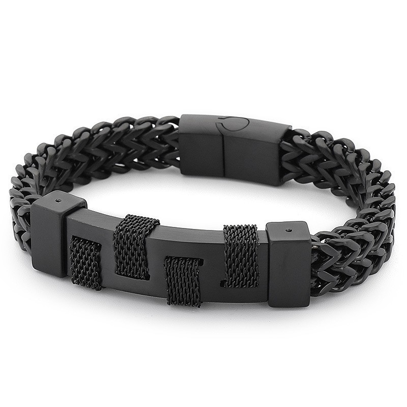 Bracciale In Titanio Intrecciato Con Marchio Curvo Per Uomo, Stile Street Photography Bracciale In Titanio Intrecciato Con Marchio Curvo Per Uomo, Stile Street Photography