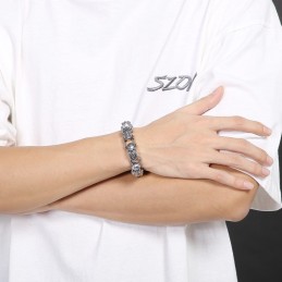 Bracciale Da Uomo In Titanio Con Teschio Floreale Alla Moda Ed Elegante