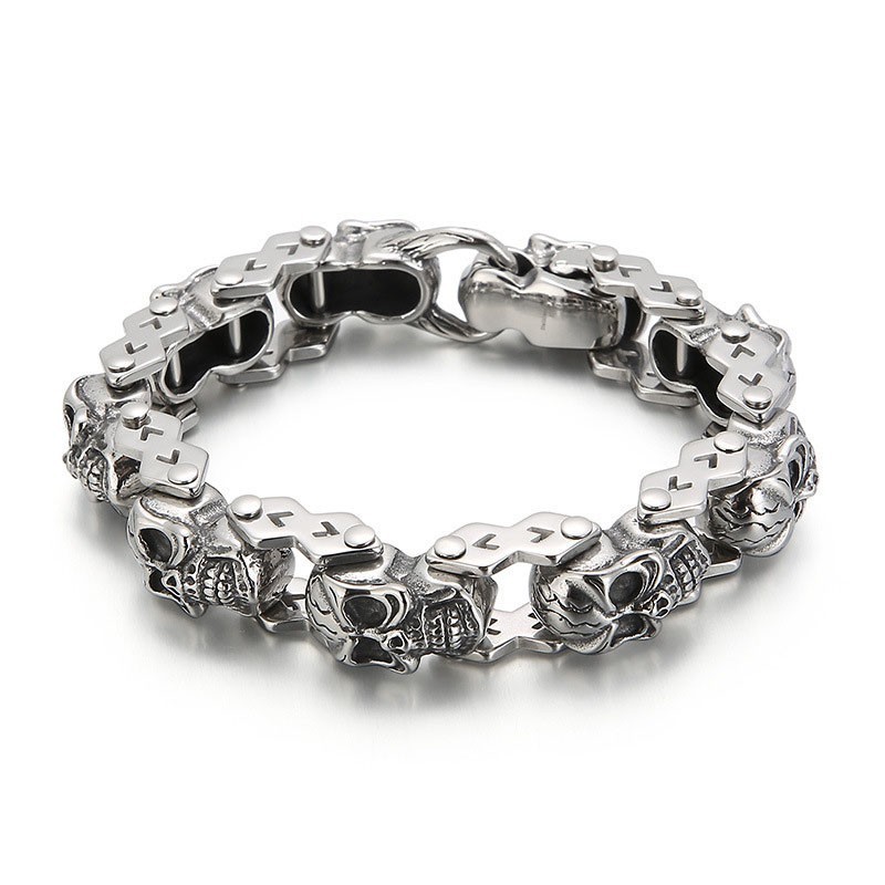 Bracciale Da Uomo In Titanio Con Teschio Floreale Alla Moda Ed Elegante Bracciale Da Uomo In Titanio Con Teschio Floreale Alla Moda Ed Elegante