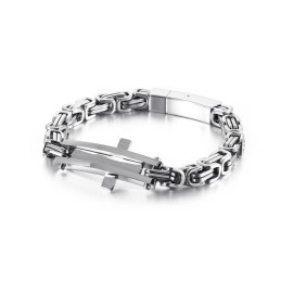 Bracciale Hip-Hop In Titanio Con Croce Curva, Per Uomo