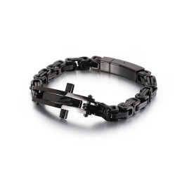 Bracciale Hip-Hop In Titanio Con Croce Curva Per Uomo