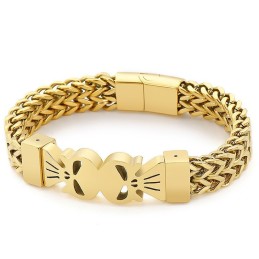 Bracciale Da Uomo In Titanio Intrecciato Con Doppio Teschio In Stile Hip-Hop
