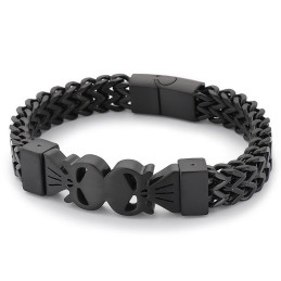 Bracciale Da Uomo In Titanio Intrecciato Con Doppio Teschio In Stile Hip-Hop