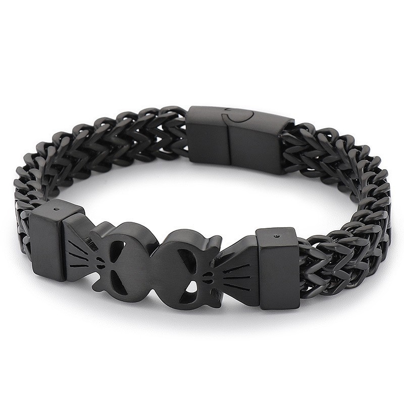 Bracciale Da Uomo In Titanio Intrecciato Con Doppio Teschio In Stile Hip-Hop Bracciale Da Uomo In Titanio Intrecciato Con Doppio Teschio In Stile Hip-Hop