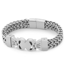 Bracciale Da Uomo In Titanio Intrecciato Con Doppio Teschio In Stile Hip-Hop