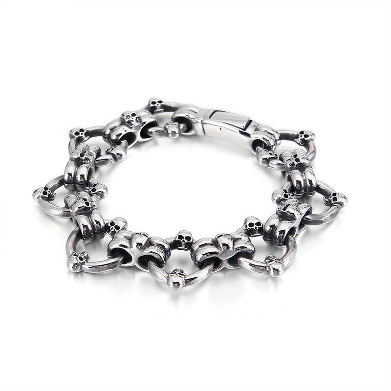 Bracciale Da Uomo In Titanio Con Teschio Circolare Chic Esagerato Bracciale Da Uomo In Titanio Con Teschio Circolare Chic Esagerato