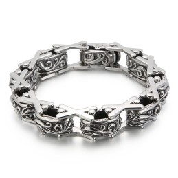 Bracciale In Titanio Cavo A Forma Di X Con Motivo Floreale Per Uomo