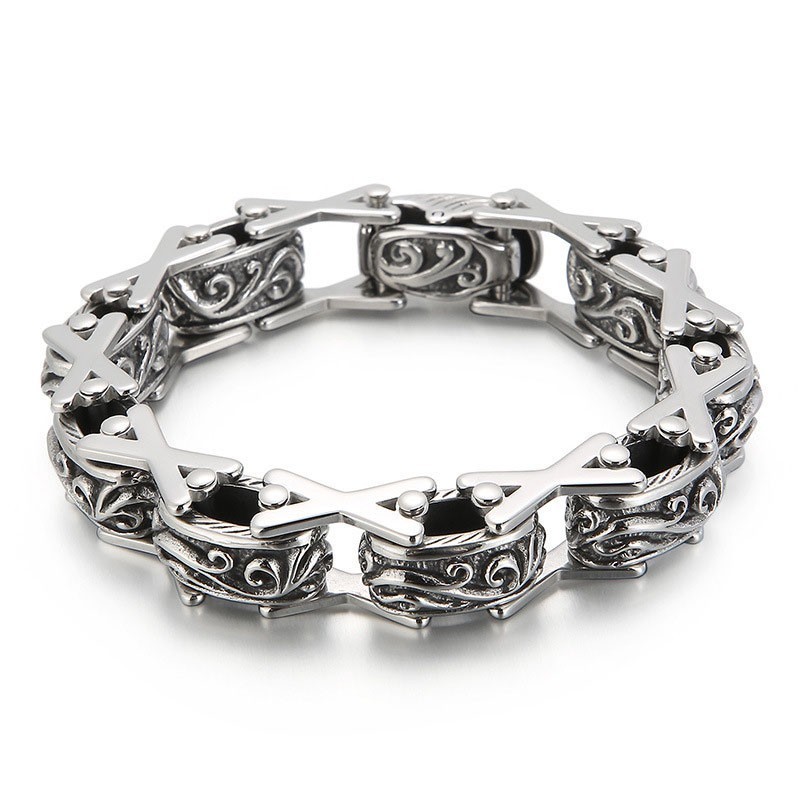 Bracciale In Titanio Cavo A Forma Di X Con Motivo Floreale Per Uomo Bracciale In Titanio Cavo A Forma Di X Con Motivo Floreale Per Uomo