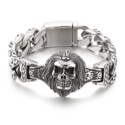 Bracciale In Titanio Con Teschio E Fiore Per Uomo