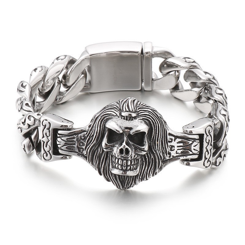 Bracciale In Titanio Con Teschio E Fiore Per Uomo Bracciale In Titanio Con Teschio E Fiore Per Uomo