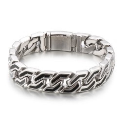 Bracciale In Titanio Con Strisce Nere Alla Moda, Stile Chic, Per Uomo