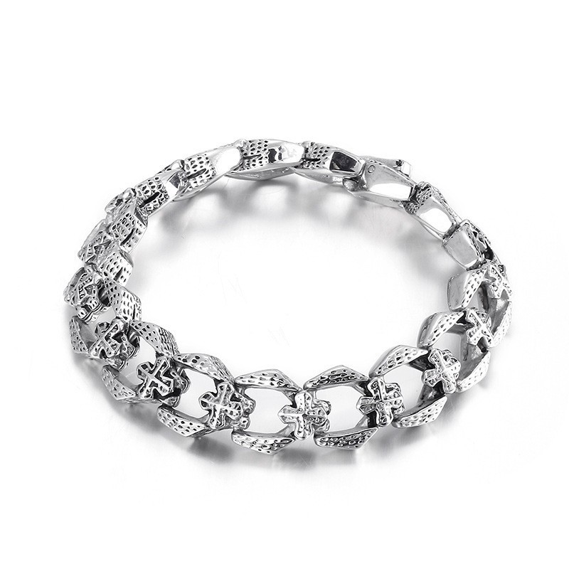 Bracciale In Titanio Con Croce E Fiore Da Uomo Bracciale In Titanio Con Croce E Fiore Da Uomo