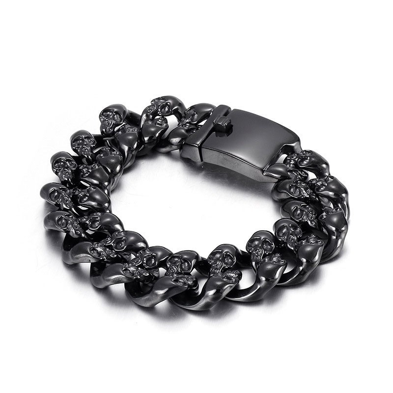 Bracciale Da Uomo In Titanio Con Doppio Teschio Bracciale Da Uomo In Titanio Con Doppio Teschio