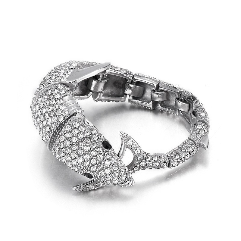 Bracciale Da Uomo In Titanio Con Diamanti E Motivo Delfino Alla Moda Bracciale Da Uomo In Titanio Con Diamanti E Motivo Delfino Alla Moda