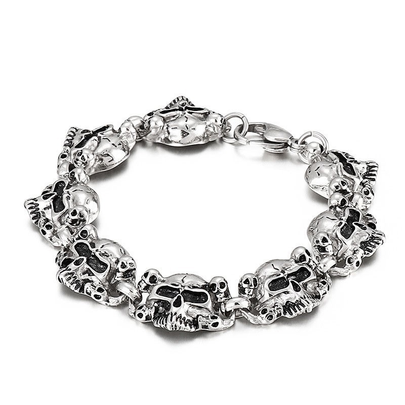 Bracciale Da Uomo In Titanio Con Testa Di Teschio E Fantasma, Molto Popolare Alla Moda Bracciale Da Uomo In Titanio Con Testa Di Teschio E Fantasma, Molto Popolare Alla Moda