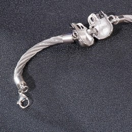 Bracciale Da Uomo In Titanio Con Doppio Teschio In Filo D'Acciaio E Moda Cool