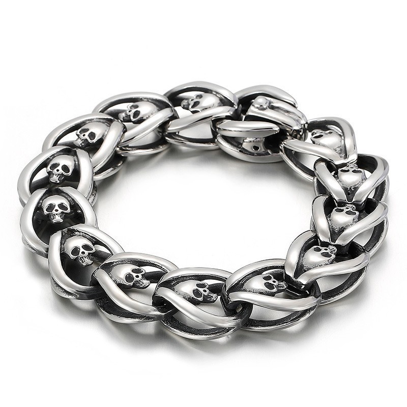Bracciale Da Uomo Alla Moda Con Teschio In Titanio Bracciale Da Uomo Alla Moda Con Teschio In Titanio