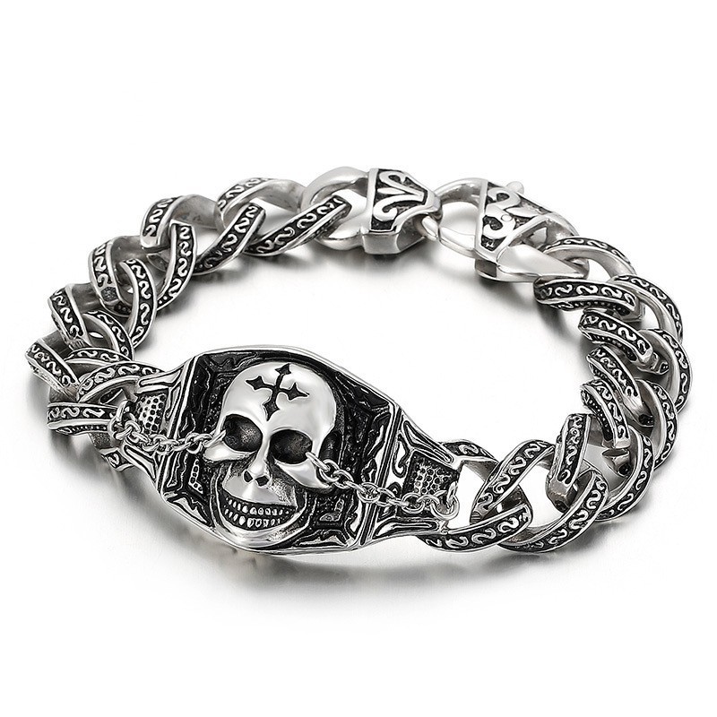 Bracciale Da Uomo Con Teschio In Titanio Bracciale Da Uomo Con Teschio In Titanio