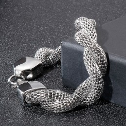 Bracciale A Catena In Titanio Con Osso Di Serpente Da Uomo
