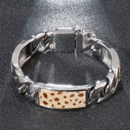 Bracciale In Titanio Con Bottone E Stampa Leopardata A Forma Di Fiore, Da Uomo, Con Gioielli Alla Moda Tide
