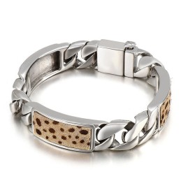 Bracciale In Titanio Con Bottone E Stampa Leopardata A Forma Di Fiore, Da Uomo, Con Gioielli Alla Moda Tide