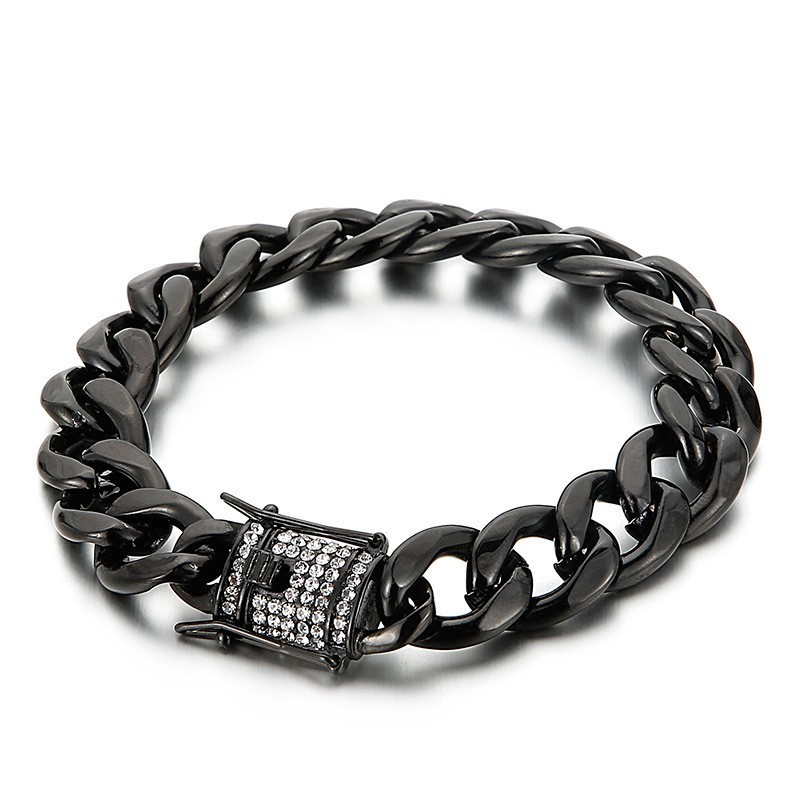 Bracciale Con Catena Da Motociclista E Fibbia A Forma Di Barba Di Drago Con Diamanti Bracciale Con Catena Da Motociclista E Fibbia A Forma Di Barba Di Drago Con Diamanti