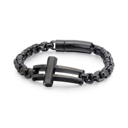 Bracciale Con Catena In Titanio Nero Con Crocifisso Quadrato