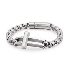 Bracciale A Catena In Titanio Con Croce Quadrata Per Uomo