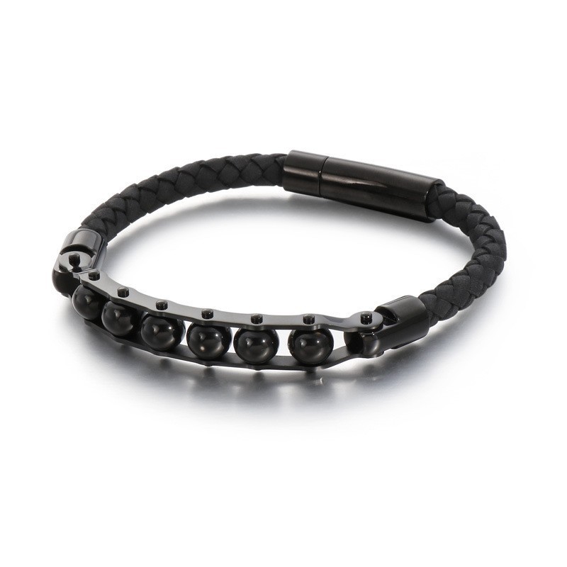 Braccialetti In Pelle Intrecciata Con Perline Rotonde Alla Moda Da Uomo Braccialetti In Pelle Intrecciata Con Perline Rotonde Alla Moda Da Uomo