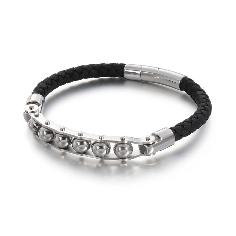 Braccialetti In Pelle Intrecciata Con Perline Rotonde Alla Moda Da Uomo Braccialetti In Pelle Intrecciata Con Perline Rotonde Alla Moda Da Uomo